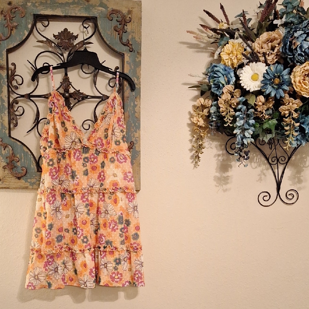 🔥 3 for $25 SALE Floral Sun Dress Pink/Orange.  NWOT Size XXL